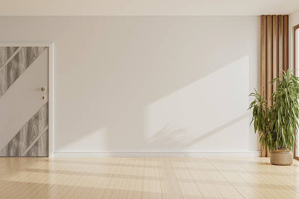 istock Empty modern interior room with wooden floor and natural sunlight- 3D rendering 2218216867