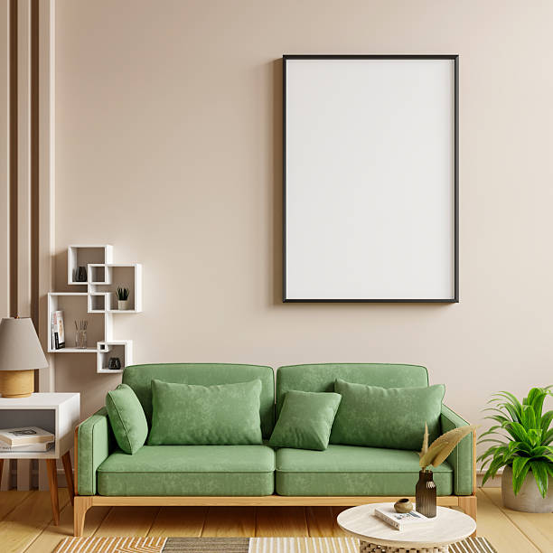 istock Minimal living room with mockup poster frame and cozy green sofa,modern interior design- 3D rendering 2218216977
