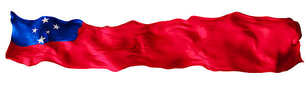 istock Stylized flag of Samoa waving in the wind, isolated on white background. Footer, header or divider. Cut out wide, panoramic element. Banner for patriotic themes or national event promotions. 3D. 2218218075
