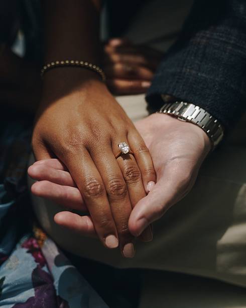 istock Close-up of couple's hands with engagement ring symbolizing love. 2218224325