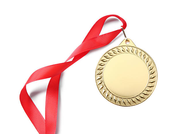 istock One golden medal isolated on white, top view 2218226218