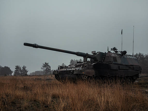 istock Panzerhaubitze 2000 in Overcast Training: Artillery on Grey Day 2218226921