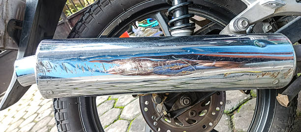 motorcycle steel exhaust, taken from the front position