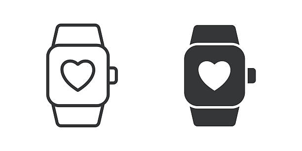 bildbanksillustrationer, clip art samt tecknat material och ikoner med smartwatch thin line and glyph solid icon. editable stroke and perfect pixel isolated on transparent background - aktivitetsmätare