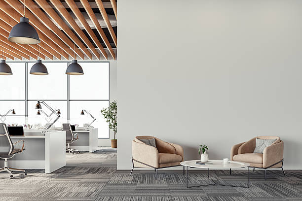 istock Modern Office Interior with off white Wall and Minimalist Lounge Area 2218255185