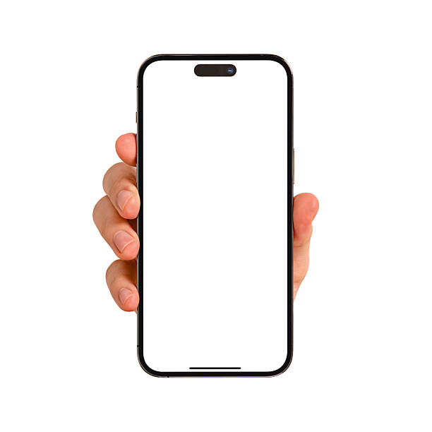 istock Hand showing smartphone with blank screen isolated on white background. Premium high quality studio shot. Concept for technology, business, finance and advertising. 2218259543