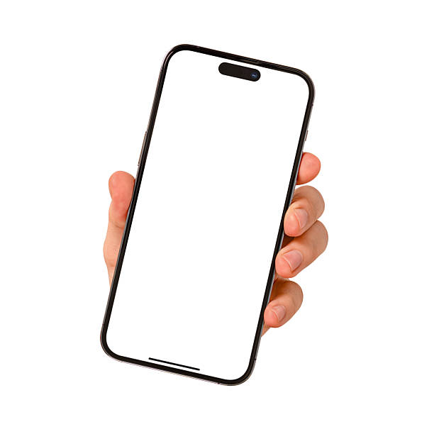 istock Hand showing smartphone with blank screen isolated on white background. Premium high quality studio shot. Concept for technology, business, finance and advertising. 2218259545
