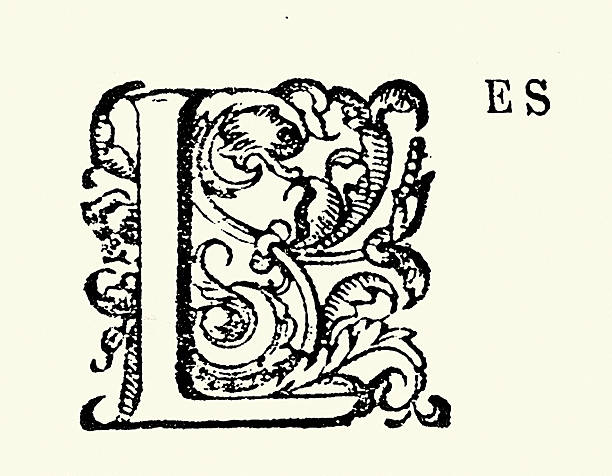 Woodblock Capital letter L, Les, Vintage illustration