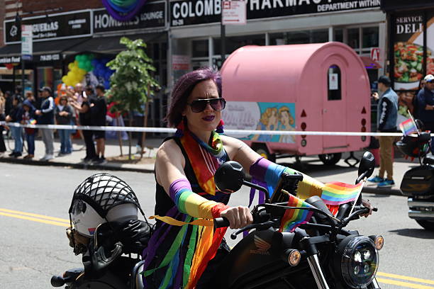 The Lesbian Motorcycle club takes the street in the Queens Pride Parade along 37th Avenue in Jackson Heights.