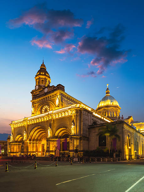 Manila Cathedral at Intramuros in Manila, Philippines at night
