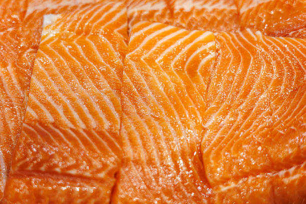 Raw Salmon Fillet Close-Up Showing Fresh Marbling Texture