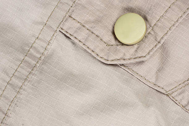 Buttons on a fashionable garment display intricate details and textures.