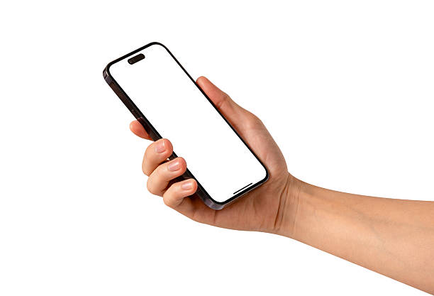istock Hand showing smartphone with blank screen isolated on white background. Premium high quality studio shot. Concept for technology, business, finance and advertising. 2218276489