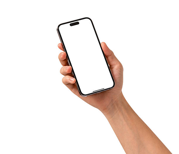 istock Hand showing smartphone with blank screen isolated on white background. Premium high quality studio shot. Concept for technology, business, finance and advertising. 2218276491