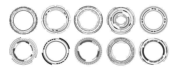 Set of black and white infographic elements. Head-up display elements for the web and app. Futuristic user interface stock illustration
