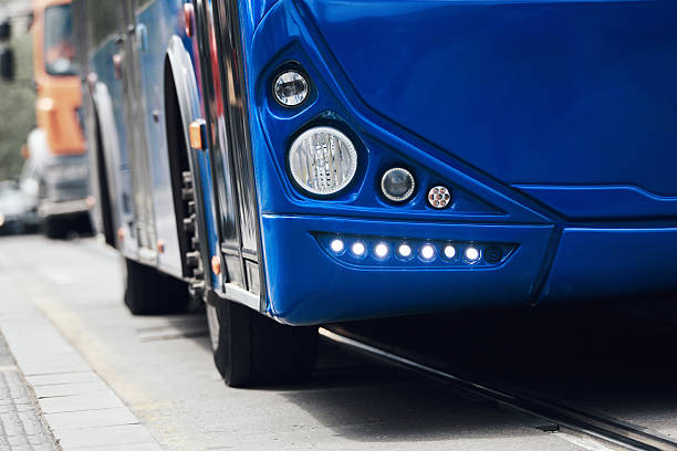 istock Blue bus for public transportation on city streets. 2218281677