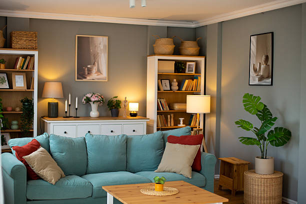 istock Modern living room interior design with comfortable sofa and stylish decor 2218285514