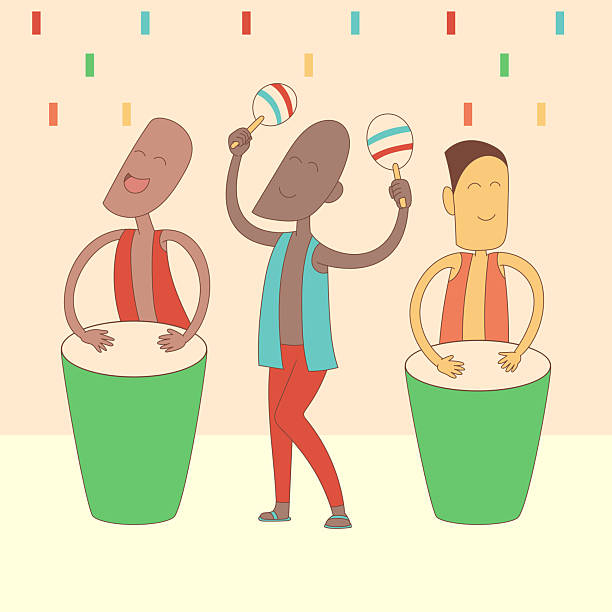 Carnival scene, group of people celebrating shaking maracas and playing bongo drums hand drawn, carnival, young, people, celebrating, shaking, maracas, playing, bongo, drums, men, party, fair, festival, holiday, happy, design, celebration, fun, standing, cartoon, music, musical, instrument, musician, player, artist, percussion, entertainment, rhythm, cheerful, performer, smiling, expression, colorful, friends, group, diversity, vector, illustration cartoon of a african bongo drums stock illustrations