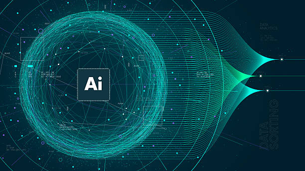 stockillustraties, clipart, cartoons en iconen met futuristic technology cluster analysis polygon structure plexus data sorting, sphere consisting of connection networks, neural communication bundle of big data cyber space, ai deep learning machine - computertaal