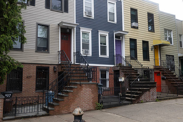 Brooklyn, NY, USA, May 23, 2025: colorful townhouse in Brooklyn, NY,USA