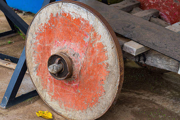 Ancient hand-painted ox cart that was historically used to transport coffee beans from rural farms to coastal ports.