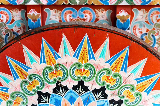 Close up -  hand-painted ox cart displayed in Sarchí, Costa Rica.