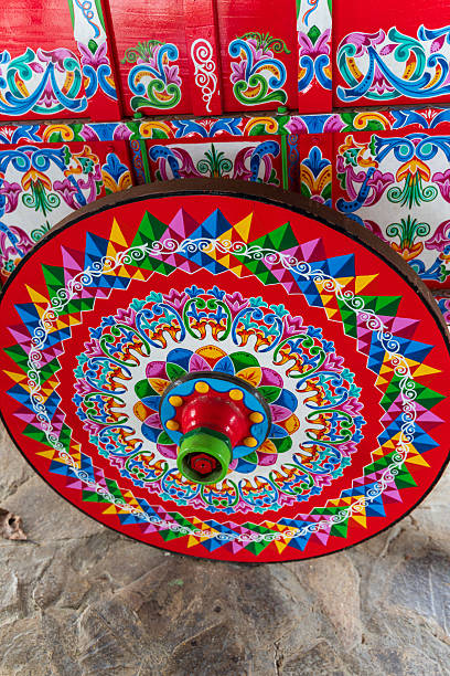istock Hand-painted ox cart wheel 2218308497