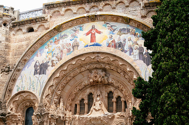 Barcelona, Spain - 19 May, 2025: A painting at the entrance of Tibidabo temple in Barcelona.