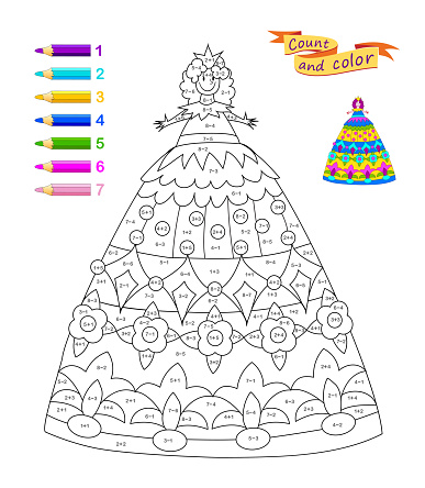 Math Problem Princess Bride Mathematical Education For Children Coloring Book Math Exercises On ...