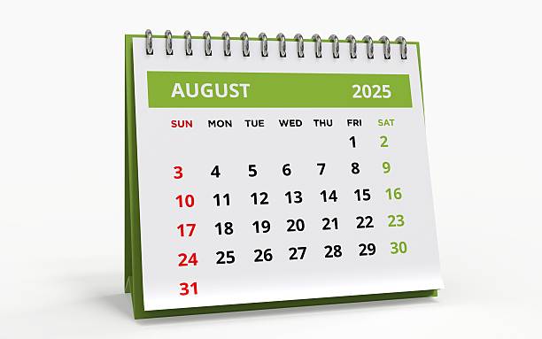 istock Standing Desk Calendar August 2025. 2218325843
