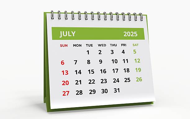 istock Standing Desk Calendar July 2025. 2218326485