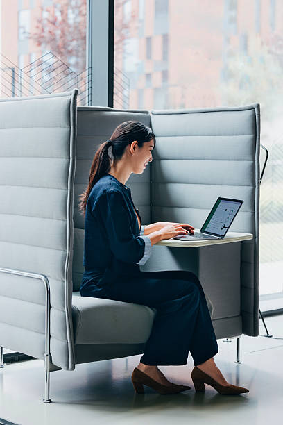 Young Professional Working on Laptop in Modern Private Office Space