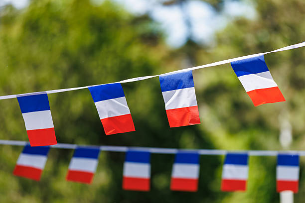 istock French flags bunting with blue red white stripes in outdoor setting 2218334279