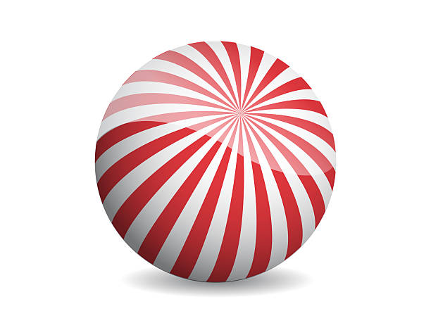 istock Striped sphere with red and white spirals. Sweet treat, holiday cheer. Graphic design element. Use for festive projects, product mockups, or candy concepts. 2218340213