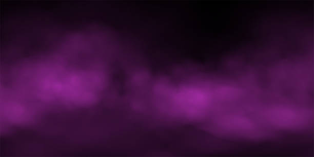 istock Purple fog or smoke cloud on black background. Realistic smoke effect vector illustration. Gas cloud, smoky mist, toxic vapor, meteorological phenomenon, condensation over land or water surface 2218340272