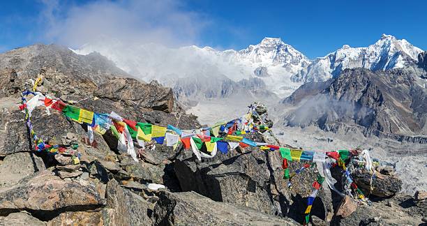 istock Mount Cho Oyu Gokyo Ri peak buddhist prayer flags 2218342350