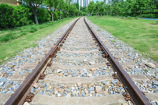 Railroad track through the modern city