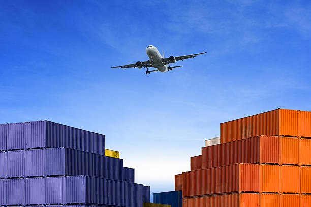 istock Container warehouse at industrial port Sending by plane, cargo logistics, business, import, and export. transportation industry concept 2218357024