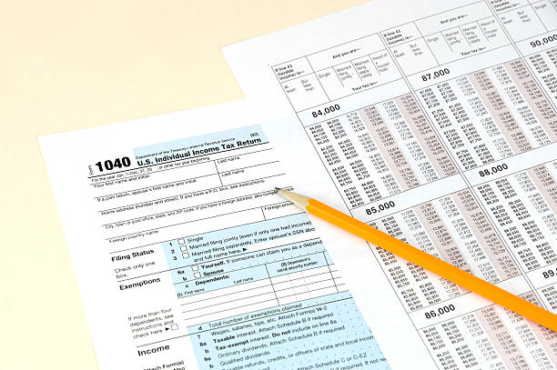 istock tax calculation form and pencil on the form 2218358602