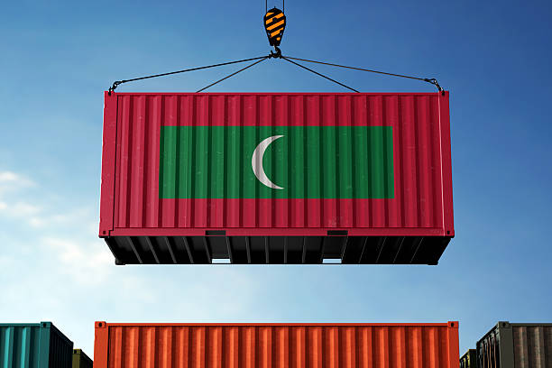 istock Maldives trade cargo container hanging against clouds background 2218358831