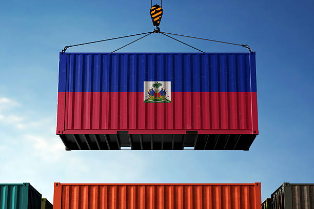 istock Haiti trade cargo container hanging against clouds background 2218358894