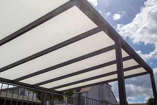 istock Aluminium terrace roofing on a residential building 2218368452