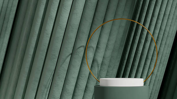 istock circle and cylinder, 3d image render mockup scene green color curved cylinder podium in landscape 2218369569