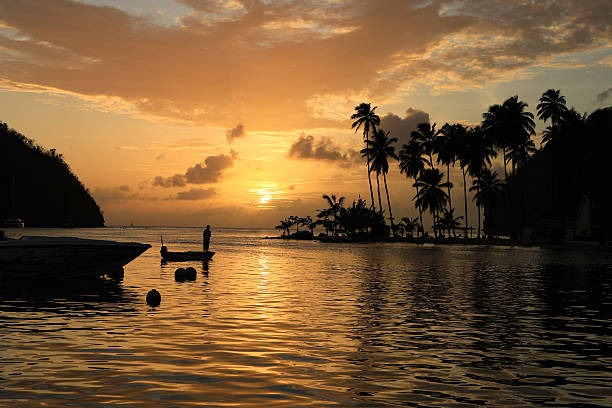 Creole fisherman at sunset, Marigot Bay