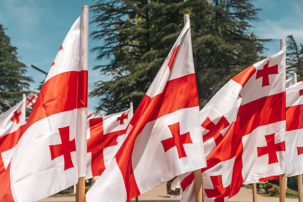 istock Georgian National Flag Waving in the Wind 2218382525