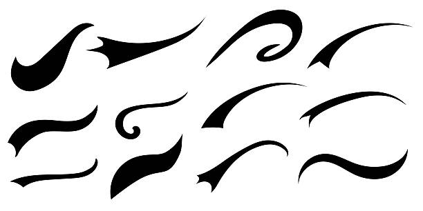 Baseball swoosh tails, isolated black vector curly lines, baseball decoration. Sports swash shapes set in retro style. Swirl strokes flat vector