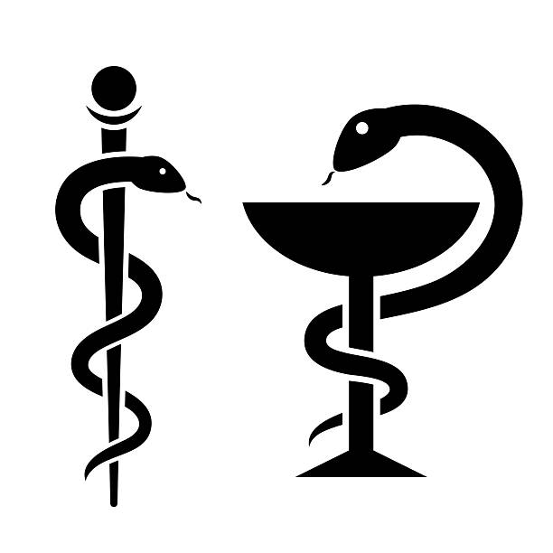 Medical symbols with snake isolated on white background