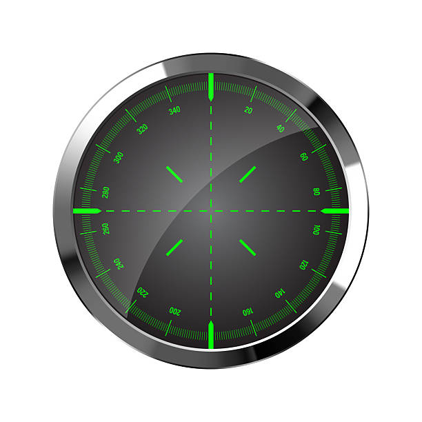 istock Chrome weapon night sight, sniper rifle optical scope. Hunting gun viewfinder with crosshair. Aim, shooting mark symbol. Military target sign, silhouette. Game UI element. Vector illustration 2218388417