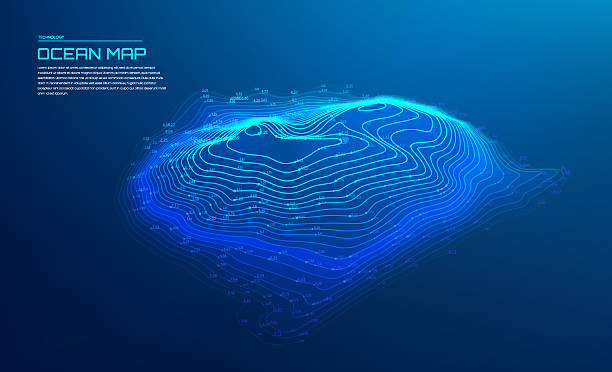 istock 3d ocean map nautical with 3D glowing contour lines and bathymetric depth levels on a dark blue gradient background for marine mapping and analysis 2218391561