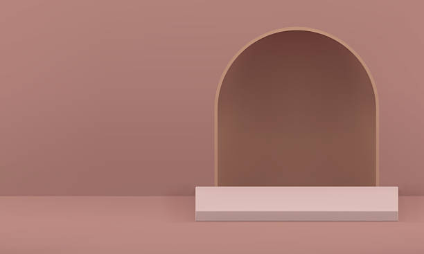 istock Beige 3d showcase podium pedestal mock up for cosmetic product show realistic vector illustration 2218393336